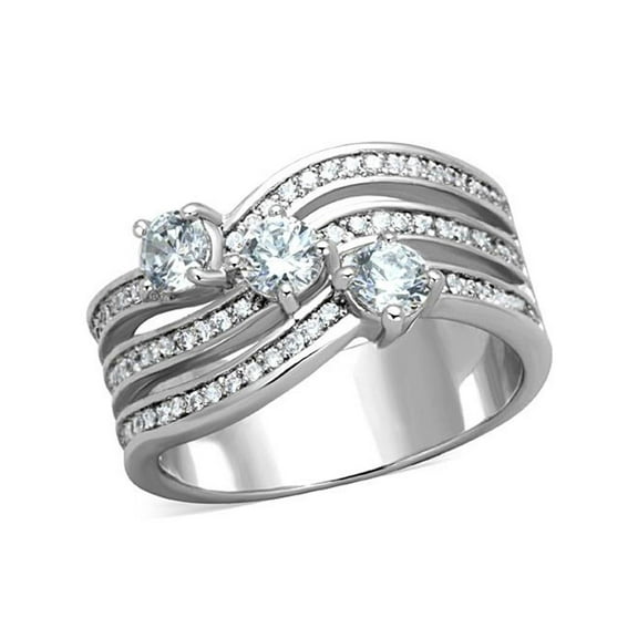 Women's .93 Ct Round Cut Zirconia Stainless Steel Anniversary Ring Band Size 7