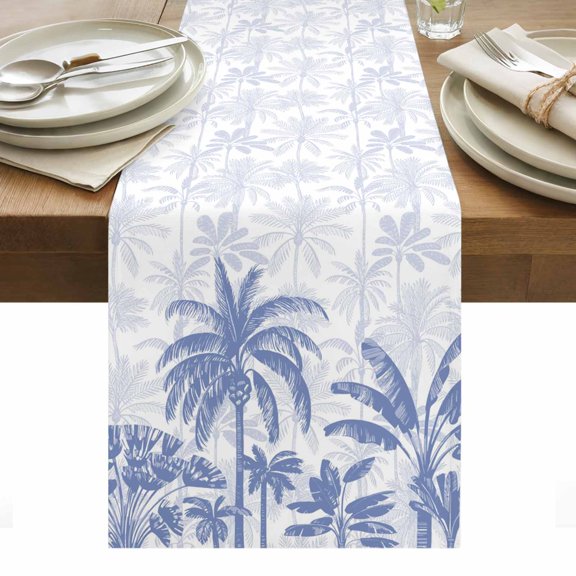 Palm Trees Table Runner - 108 Inch Long, Kitchen Dining Table Runner Dresser Scarves, Blue Tropical Plants Summer Forest Scenery Farmhouse Decor for Coffee Tables Wedding Party Banquet