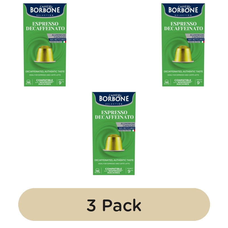 Caffe Borbone Decaf Espresso Nespresso Compatible Capsules, 10 pods per pack, British Import (Pack of 3)