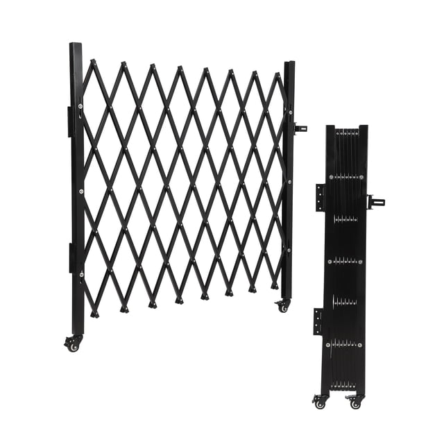Barrière de Sécurité Pliable Extensible en Aluminium avec Roues, Barrière d'Entrée Rétractable Robuste avec Roulettes à 360°, Portail Accordéon à Ciseaux Portable pour Cour, Garage, Commercial, Noir