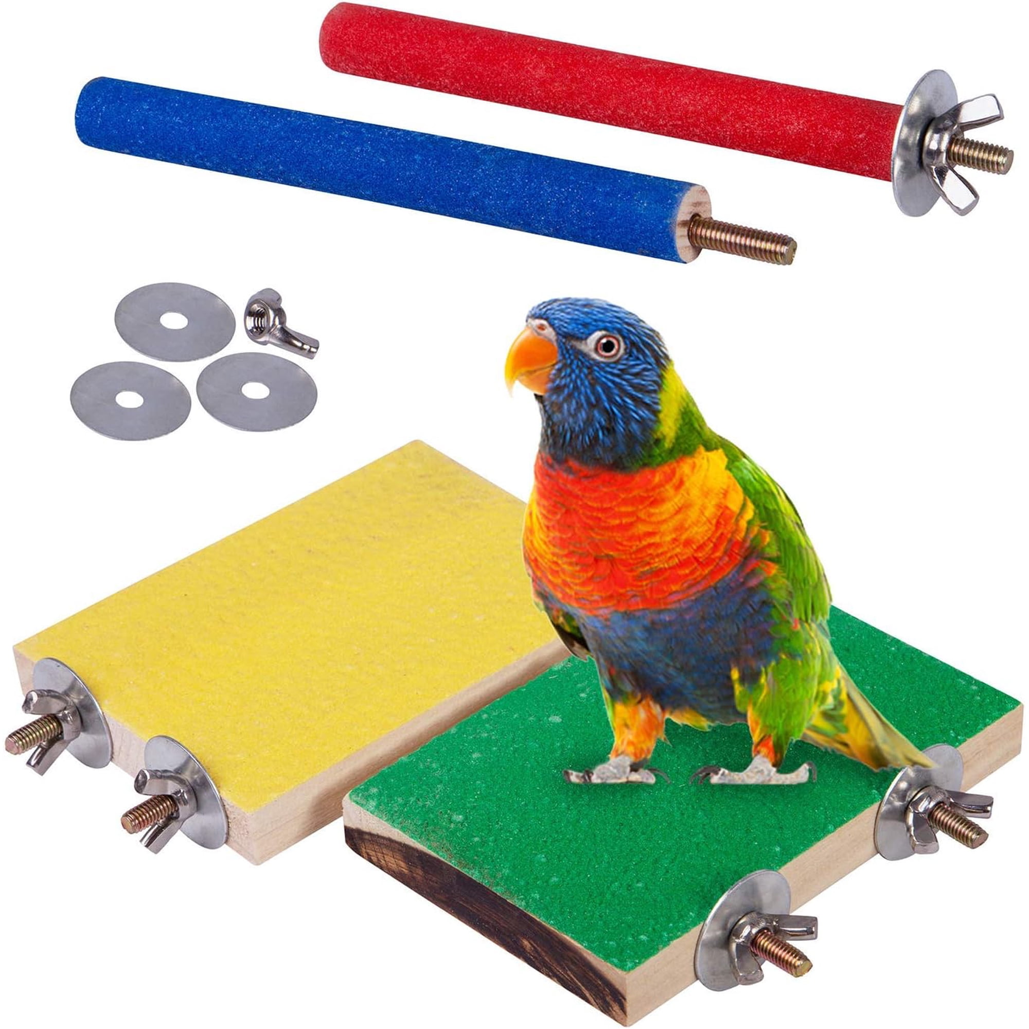 4 PCS Bird Perch Stand Toy, Wood Parrot Perch Stand Platform Paw Grinding Stick, Cage Accessories Exercise Toys Budgies Parakeet Cockatiel Conure Hamster Gerbil Rat Mouse