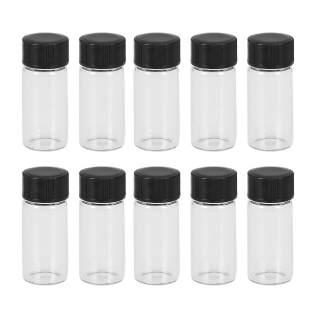 20 piezas botella de vidrio de 5 ml botella de hilo transparente botella de almacenamiento de muestra pequeñas botellas de vidrio selladas con tapa negra