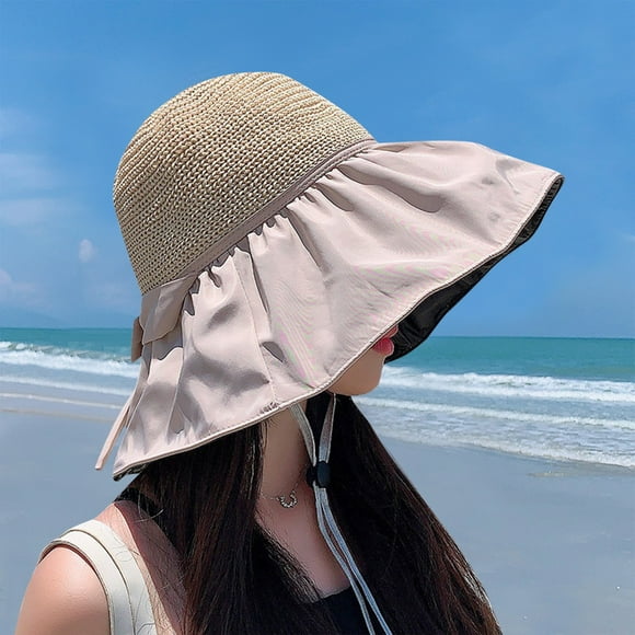 Women's Sun Hat UPF 50+ UV Protection Hat Black Coating Straw Outdoor Hat sun hats for women Hat for women Beige