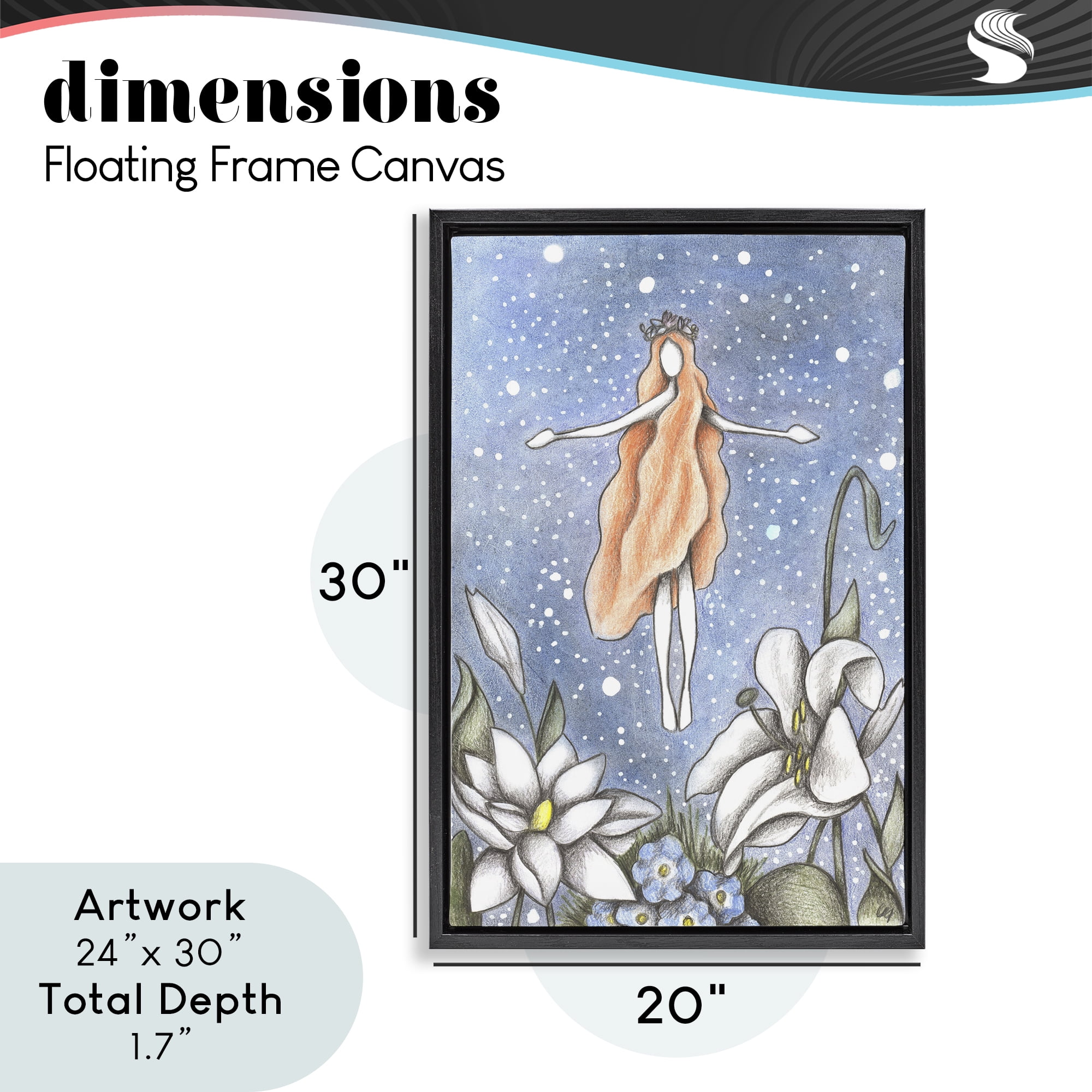 Mystical Garden Fairy Sparkle Black Framed Floater Canvas Wall Art, design by Cecilia Battaini