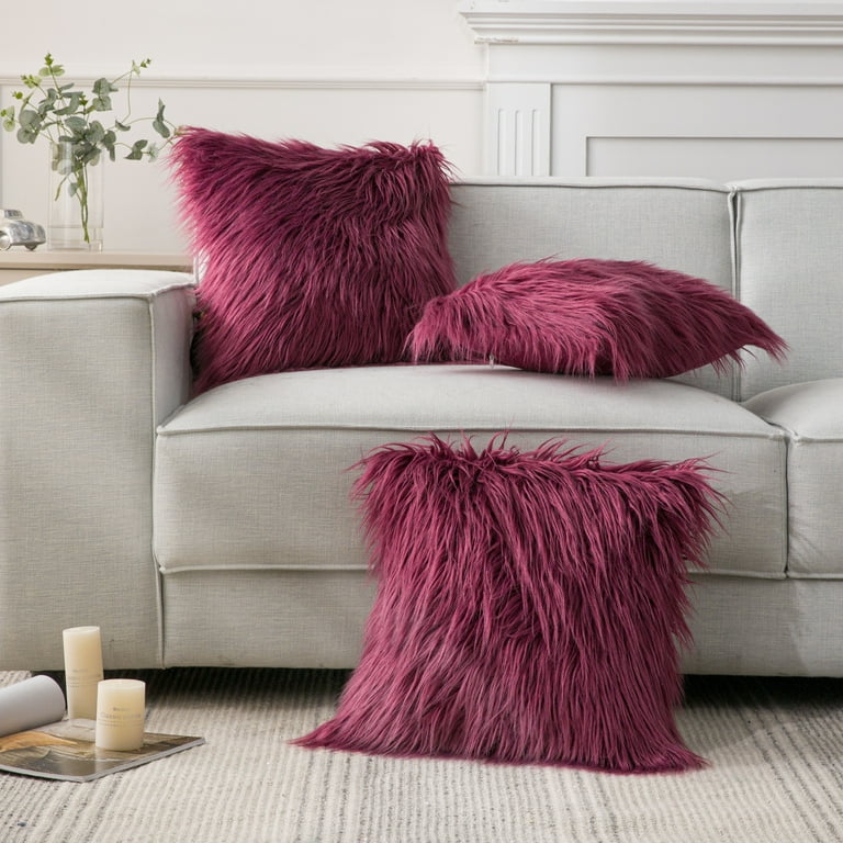 Phantoscope Luxury Mongolian Fluffy Faux Fur Series Square Decorative Throw Pillow Cusion for Couch, 20 inch x 20 inch, Pink, 2 Pack