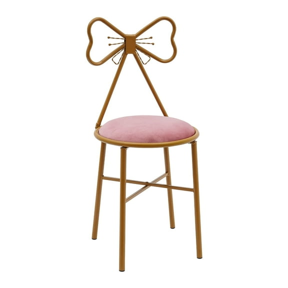 Vanity Chair, Pink Bow Backrest Velvet Makeup Chair Stool Lounge Dresser Seat for Bedroom Dressing Room Pink Gold