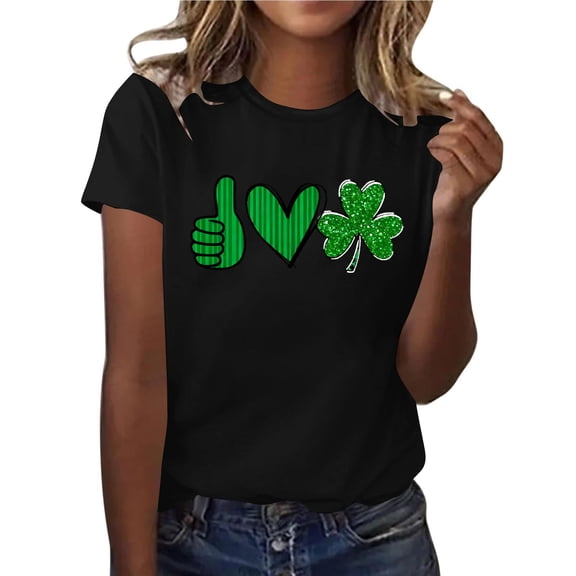 Short Sleeve Blouses for Women Dressy Casual,Saint Patrick's Day Shirts Women Funny Shamrock Graphic Print Irish T Shirt Spring Casual Short Sleeve Crew Neck Tee Tops