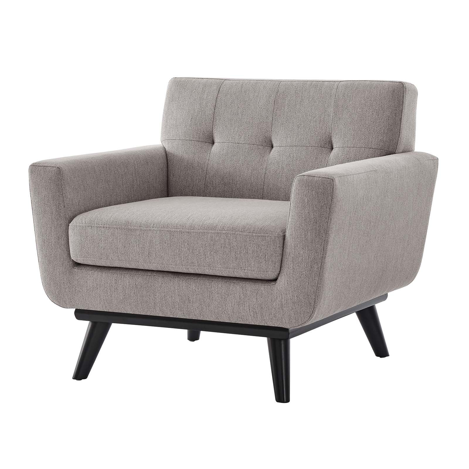 Light Gray Herringbone Fabric Armchair with Black Wood Legs