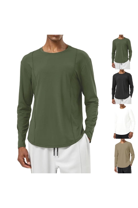 Men's Long Sleeve T-Shirt Nylon Spandex Quick Dry Running Top Athletic Training Shirt Moisture Wicking Workout Tee Breathable Gym Fitness Casual | Zenithor,Army Green L