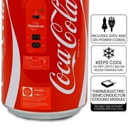 Coca-Cola 8 Can Portable Mini Fridge w/ 12V DC and 110V AC Cords, 5.4L (5.7 qt) Can Shaped Personal Cooler, Red, Travel Fridge for Drinks, Snacks, Lunch, Home, Office, Dorm Room, RV