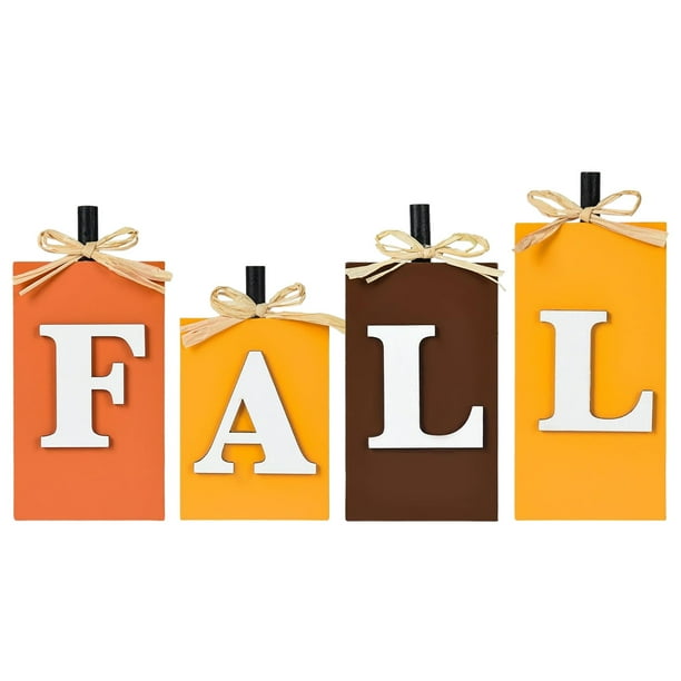 Decoración de otoño, 4 piezas de letreros de madera de otoño que incluyen decoraciones de mesa con bloques con letras de otoño, para la cosecha de granja, Acción de Gracias, hogar, oficina,