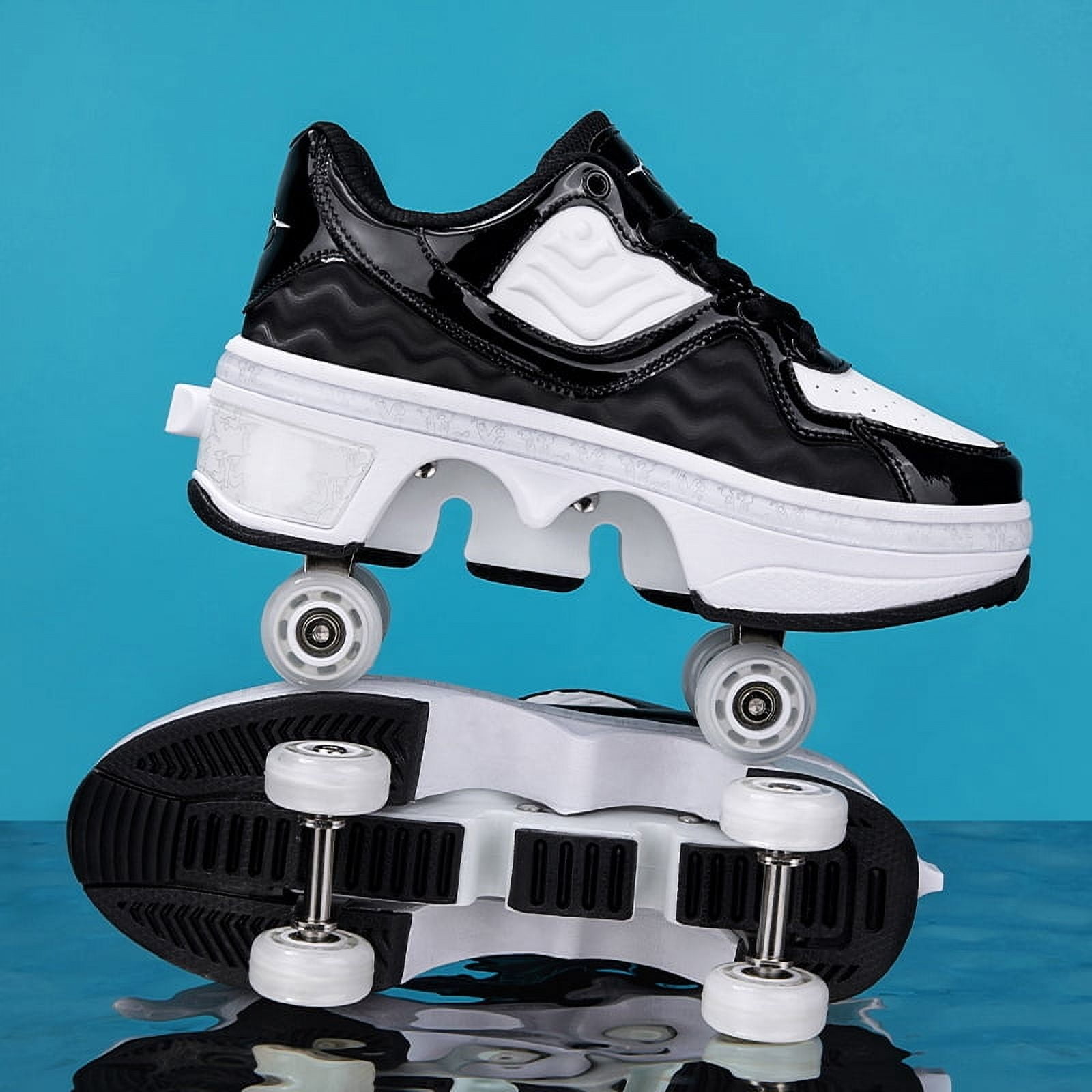 Roller Skates for Women Men, Shoes with Wheels for Girls, Kick Rollers Shoes Retractable for Boys, Adult Parkour Quad Roller Shoes, Inline Skates Children's Outdoor Skates