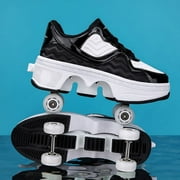 Roller Skates for Women Men, Shoes with Wheels for Girls, Kick Rollers Shoes Retractable for Boys, Adult Parkour Quad Roller Shoes, Inline Skates Children's Outdoor Skates