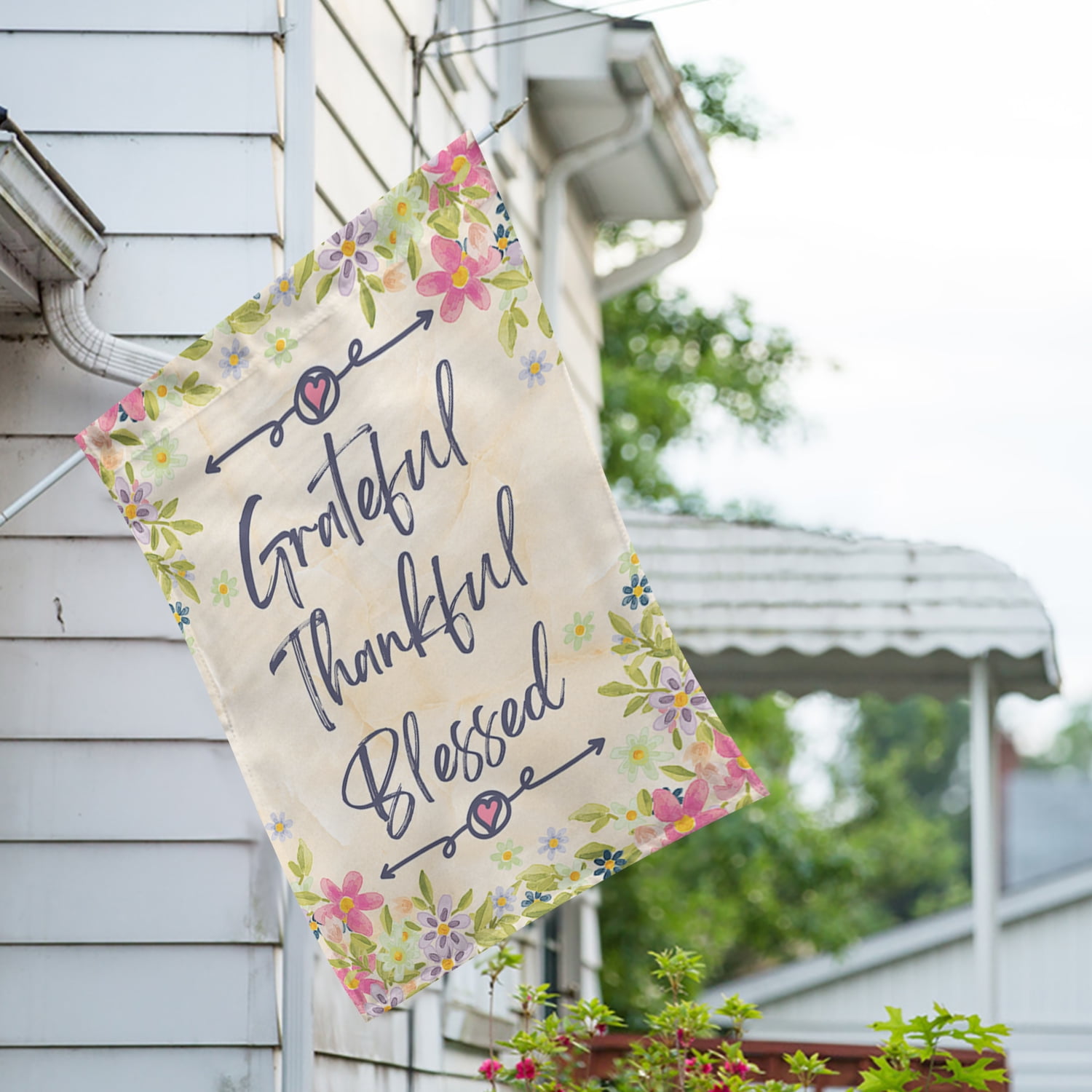 America Forever Grateful Thankful Blessed House Flag 28 x 40 inch Floral Home Spring Summer Autumn Fall Happy Thanksgiving Double Sided Seasonal Outdoor Yard Decorative Flag