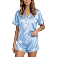 thumbnail image 2 of Seffadzy Women's Silk Satin Pajamas Set Short Sleeve Button Down Two Piece Sleepwear Soft Breathable Lounge Set for Home Light Blue 2XL, 2 of 7