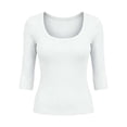 thumbnail image 7 of Women's 3/4 Sleeve Top Scoop Neck Ribbed Knit Slim Fit Casual Basic Undershirt Solid Color Layering Tee Tight Shirts for Women, 7 of 7