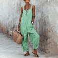 thumbnail image 2 of WULMLEO Women's Striped Loose Fit Square Neck Rompers Sleeveless Minimalist Wide Leg Jumpsuit with Pockets Summer Casual Overall Dressy 2026 Overalls Green XL, 2 of 4