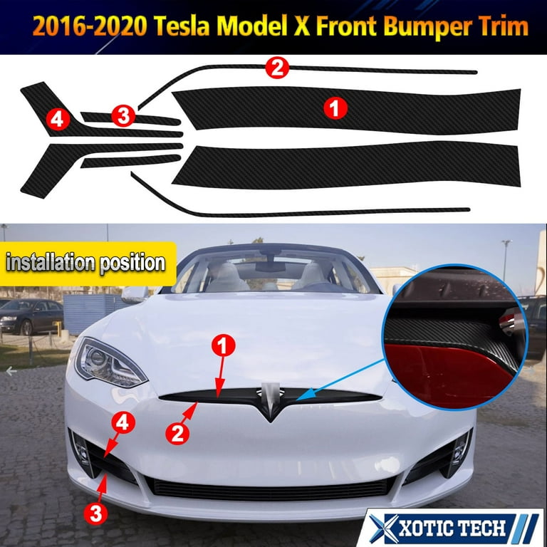 Xotic Tech Front Bumper Trim Chrome Delete Blackout Overlay Pre-Cut Genuine Vinyl KK Decal Sticker for Tesla Model x 2016 2017 2018 2019 2020 2021 