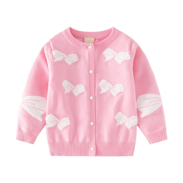 Gibobby Grandes NiñosNiños pequeños bebés niñas primavera otoño estampado suéter de punto manga larga abrigo cárdigan ropa(Rosa, 5-6 Años)