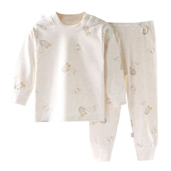 Hessimy Toddler Boys Girls Spring Summer 2Pcs Soft Fabric Comfortable Long Sleeve Soft Sleepwear Pajamas Tops Pants Set, Soft Fabric Comfort Pjs(Light Gray,6-7 Years)