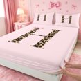 thumbnail image 4 of meiyoeat Pink Print Alphabet Bed Sheets,Cheetah Bow Tie Initial Design Full Size Sheets For Girl,4-Piece,1 Flat Sheet,1 Fitted Sheet and 2 Pillowcases, 4 of 6