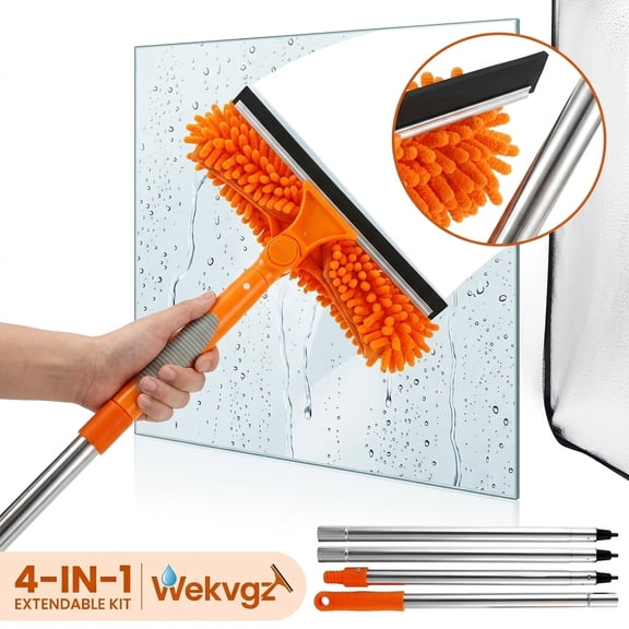 Wekvgz Window Cleaning Squeegee Kit, 2 in 1 Window Squeegee Extension Pole Long Handle & Groove Cleaning Tool for Window,Car,Shower Glass Door,Mirror,Indoor & Outdoor