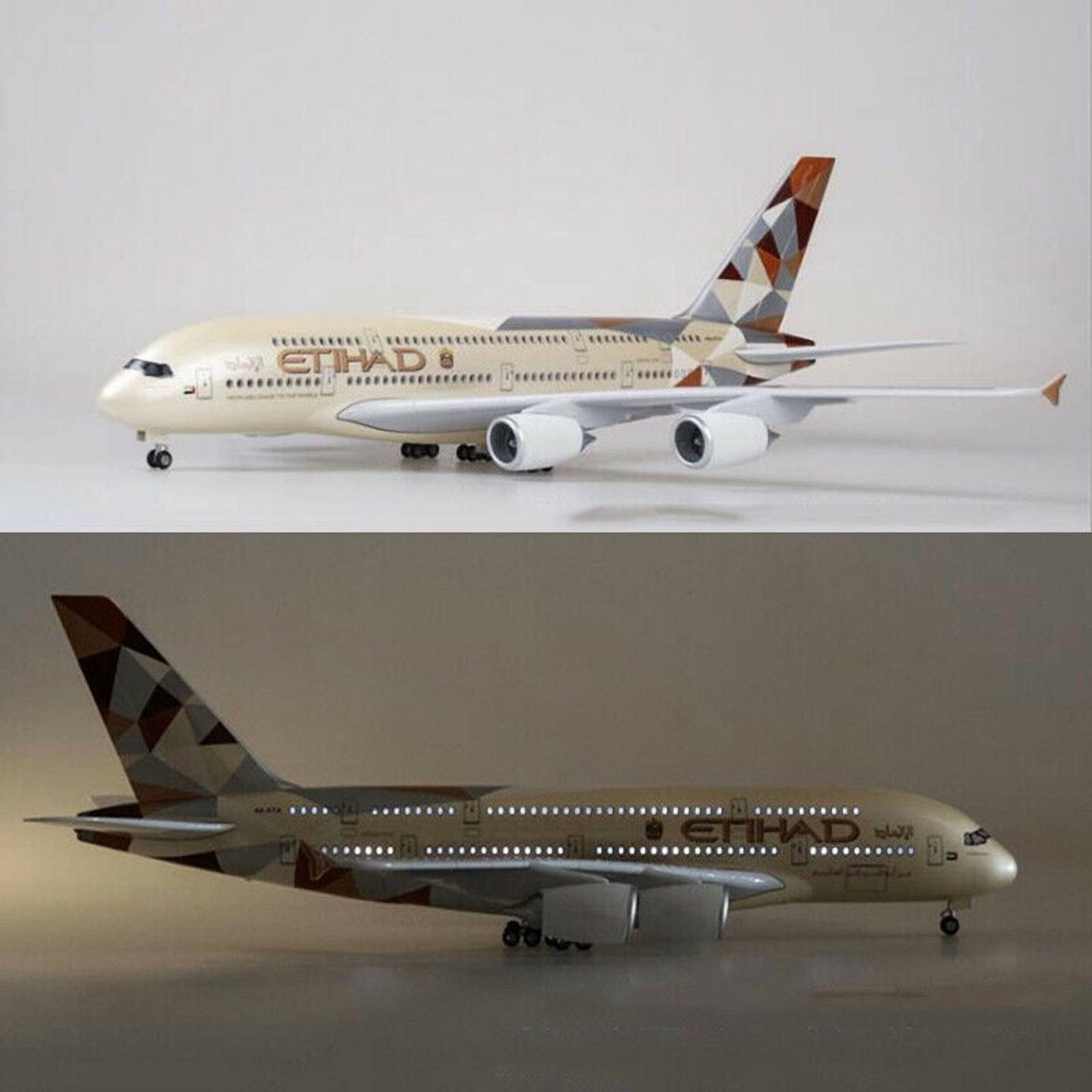 EROCK 1/160 A380 17" Etihad Airplane LED Lamp Resin Aircraft Passanger Plane Model