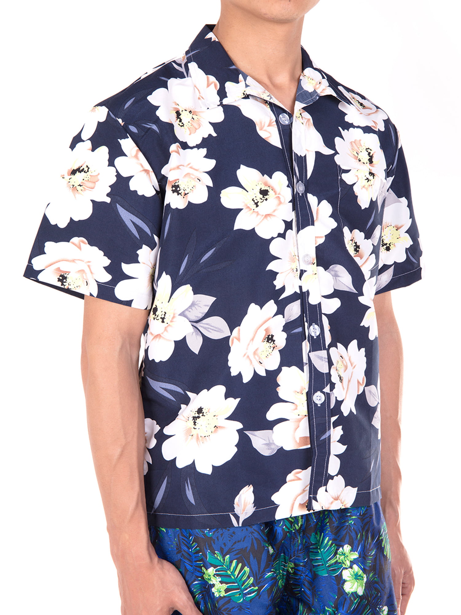 ZSBAYU Mens Hawaiian Short Sleeve Shirt Aloha Flower Print Casual Button Down Beach Shirts Party Flower Blouse