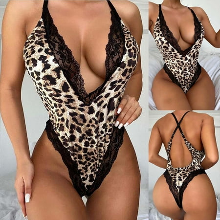 

MRULIC womens underwear Fashion Lace Lingerie Leopard Grain Lace Appeal Underwear Sleepwear Steel Ring Pajamas Garter Black + S
