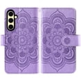 thumbnail image 6 of Compatible with Samsung Galaxy S24 FE 5G Wallet Phone Case and Tempered Glass Screen Protector Flower Faux Leather Flip Credit Card Holder Stand Zipper Cell Cover for S 24 EF S24FE 24S Women Purple, 6 of 8