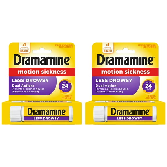 Pack of 2 New Dramamine Motion Sickness Relief Less Drowsey Formula 8 Tablets