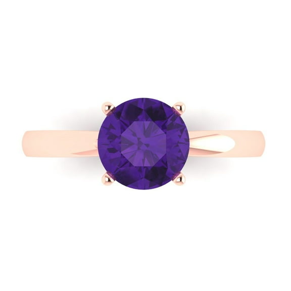 Clara Pucci 14K Rose Gold 1.5ct Amethyst Solitaire Ring for Women