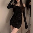 thumbnail image 6 of Franhais Women Wrap Slit Dress with Rhinestone Decors, Black Off-the-shoulder Long Sleeve Bodycon One-piece, S/ M/ L/ XL/ XXL, 6 of 7