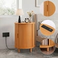 thumbnail image 4 of Aisword Round End Table with Charging Station, Fluted Accent Side Table with Sliding Door and Adjustable Shelf, Nightstand for Small Space, Yellow, 4 of 6