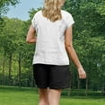thumbnail image 6 of WRKEKC Summer Tops for Women, Summer T-Shirts for Women, Women's Solid Color 1/4 Sleeve Short Sleeve Linen Loose T-shirt Tops, 6 of 9