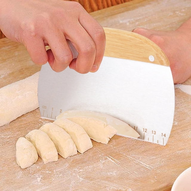 Stainless Steel Dough Scraper Paste stainless dough scraper baking steel Chopper with Graduations Home Kitchen Baking Tool, Round Handle