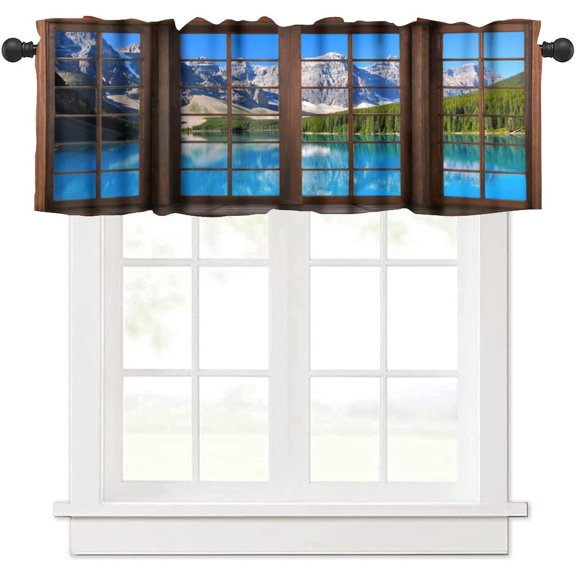 Landscape Valances Curtains for Windows,Nature 3D Scenery View Forest Lake Botanical Maples Scape Drapes Valance for Kitchen Bedroom Living Room,54x18 Inch