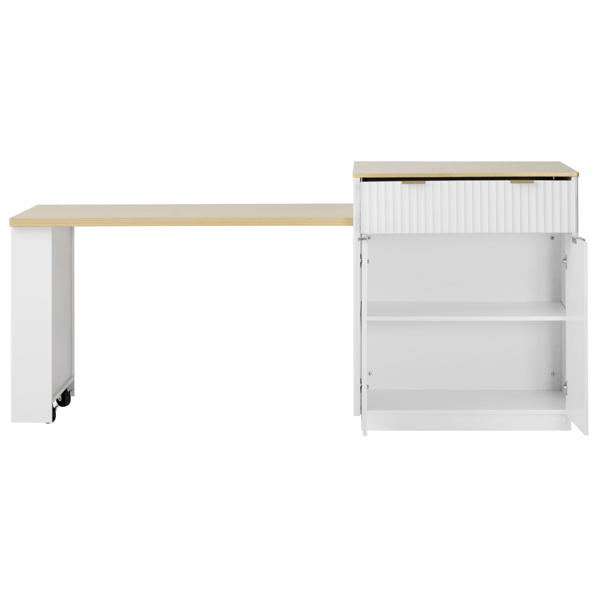 Euroco 82.6" Fluted Kitchen Island with Extendable Dining Table for 4-6, Island Table for Kitchen with Power Outlet, Kitchen Table with Double-Side Storage, 2 Drawers 2 Side Open Shelves