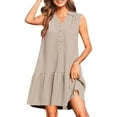 thumbnail image 1 of hotojiny Robes d'Été pour Femmes 2025 Décontracté Col en V Sans Manches Robe Mini Printemps Boutons Patchwork Ourlet à Volants Robe d'Été, 1 of 7
