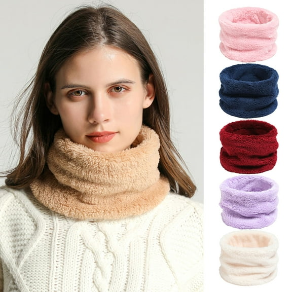 Women Thermal Scarf Solid Color Cold Weather Warm Scarf High Collar Coral Fleece Winter Comfortable Neck Wrap