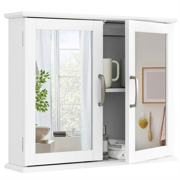 Demi Bonn 2-Tier Bathroom Wall Cabinet, Over The Toilet Space Saver Storage Cabinet, Medicine Cabinet with 2 Mirror Door and Shelves, Cupboard, White