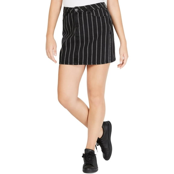 Vanilla Star Womens Juniors Denim Pinstriped Mini Skirt B/W 5