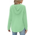 thumbnail image 6 of Guzom Womens Green Hooded Sweatshirt - Polyester Spandex Soft Stretchy, Henley V-Neck with Raglan Sleeves & Kangaroo Pocket for Casual Loungewear,Size L, 6 of 7