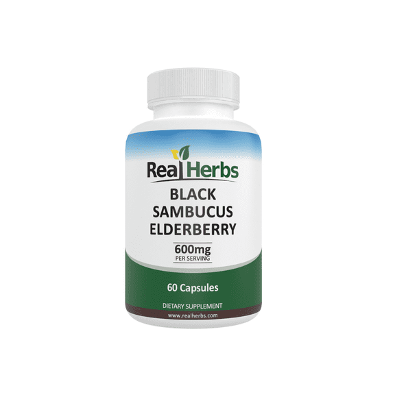 Real Herbs Black Elderberry 600mg -  60 Vegetarian Capsules
