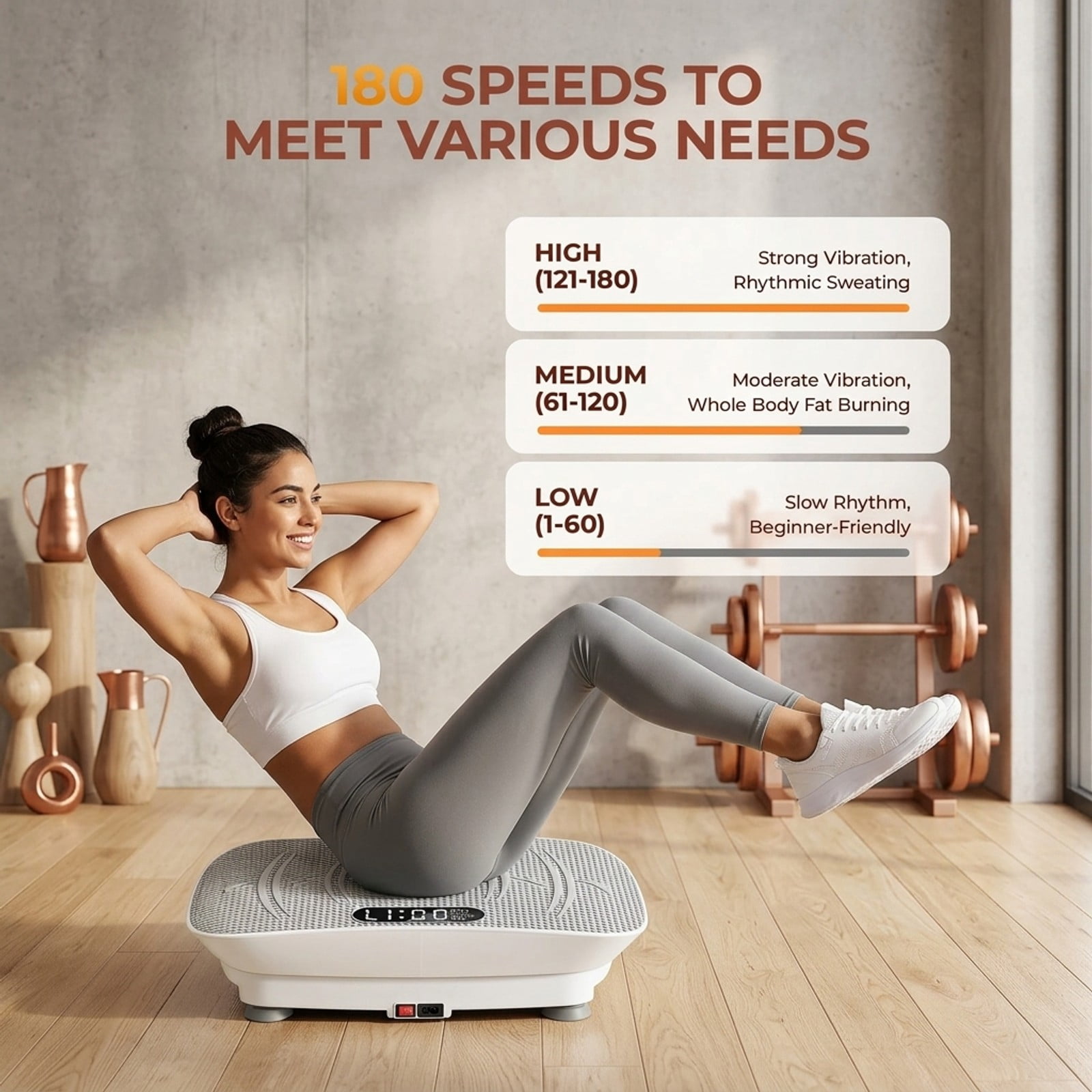 Fenbeli White Vibration Plate Exercise Machine, Whole Body Vibration Platform with Bluetooth, Remote Control, 2 Yoga Straps, 5 Resistance Bands, 450 lb Capacity