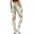 thumbnail image 3 of Leggings Rétro Modernes Abstraits Turquoise Orange Vert Olive Taille Haute pour Femmes, 3 of 5