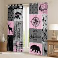 thumbnail image 2 of Retro Cabin Rustic Blackout Curtains For Bedroom Decor, Farmhouse Lodge Bear Curtains & Drapes 52"Wx84"L, Hunting Wild Animal Camper Curtains Plaid Patchwork Window Treatments, Grey Black Pink, 2 of 5