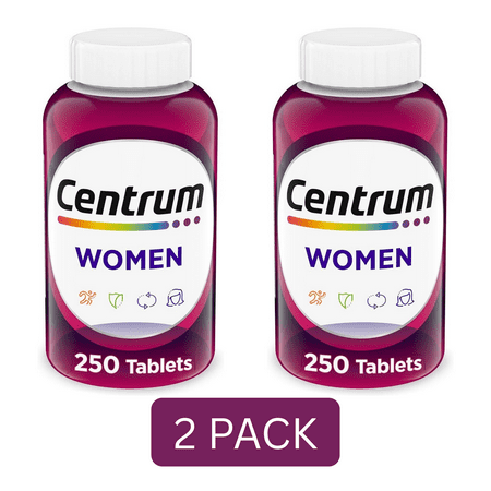 Centrum Multivitamin for Women, Multivitamin/Multimineral Supplement with Iron, Vitamin D3, B Vitamins and Antioxidant Vitamins C and E, Gluten Free, Non-GMO Ingredients - 250 Count (2 Pack)
