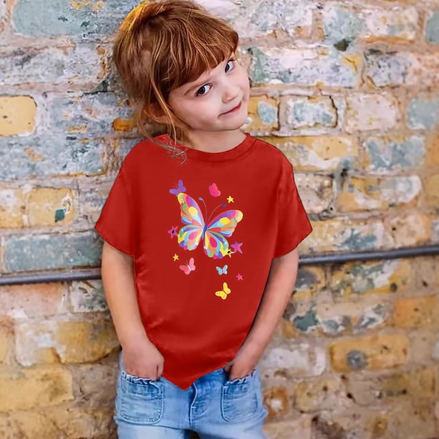 Vêtements pour Filles Imprimé Hauts à Manches Courtes Col Rond Hauts d'Été pour Filles Tenues Filles 12-13 Ans Mode Filles