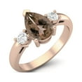 thumbnail image 2 of 9X6mm Pear Smoky Quartz 925 Sterling Silver Rose Vermeil Three Stone Women Valentines Day Gifts Ring, 2 of 3
